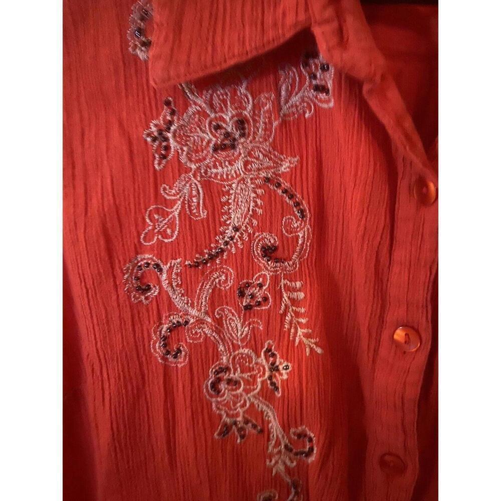 Croft&Barrow orange Embroidered Tank Shirt 100% Cotton Sz. L - Picture 3 of 5